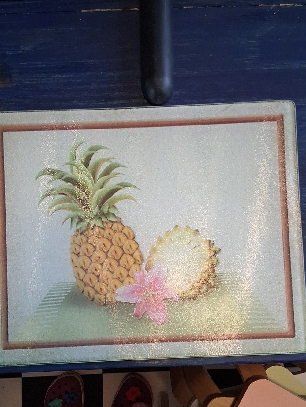 Pineapple Fruit Decorative Glass Cutting Board 12" x 15"